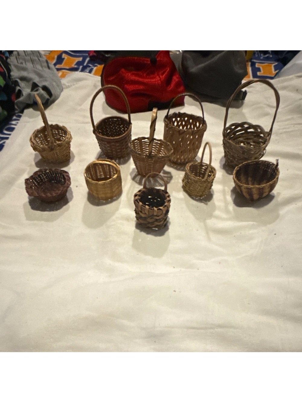 Handwoven Miniature Decorative Baskets - Assorted Brown lot of 10